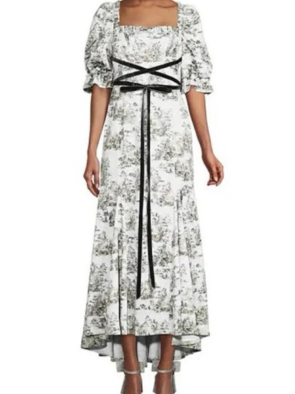 Antonio Melani x Nicola Bathie Hallie Stretch Jacquard Puff Sleeve Tea Gown - Picture 3 of 4